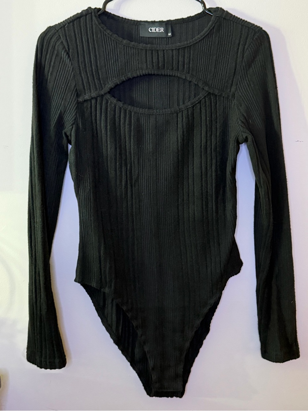 Cider Women’s Black Ribbed Long Sleeve Cutout Bodysuit